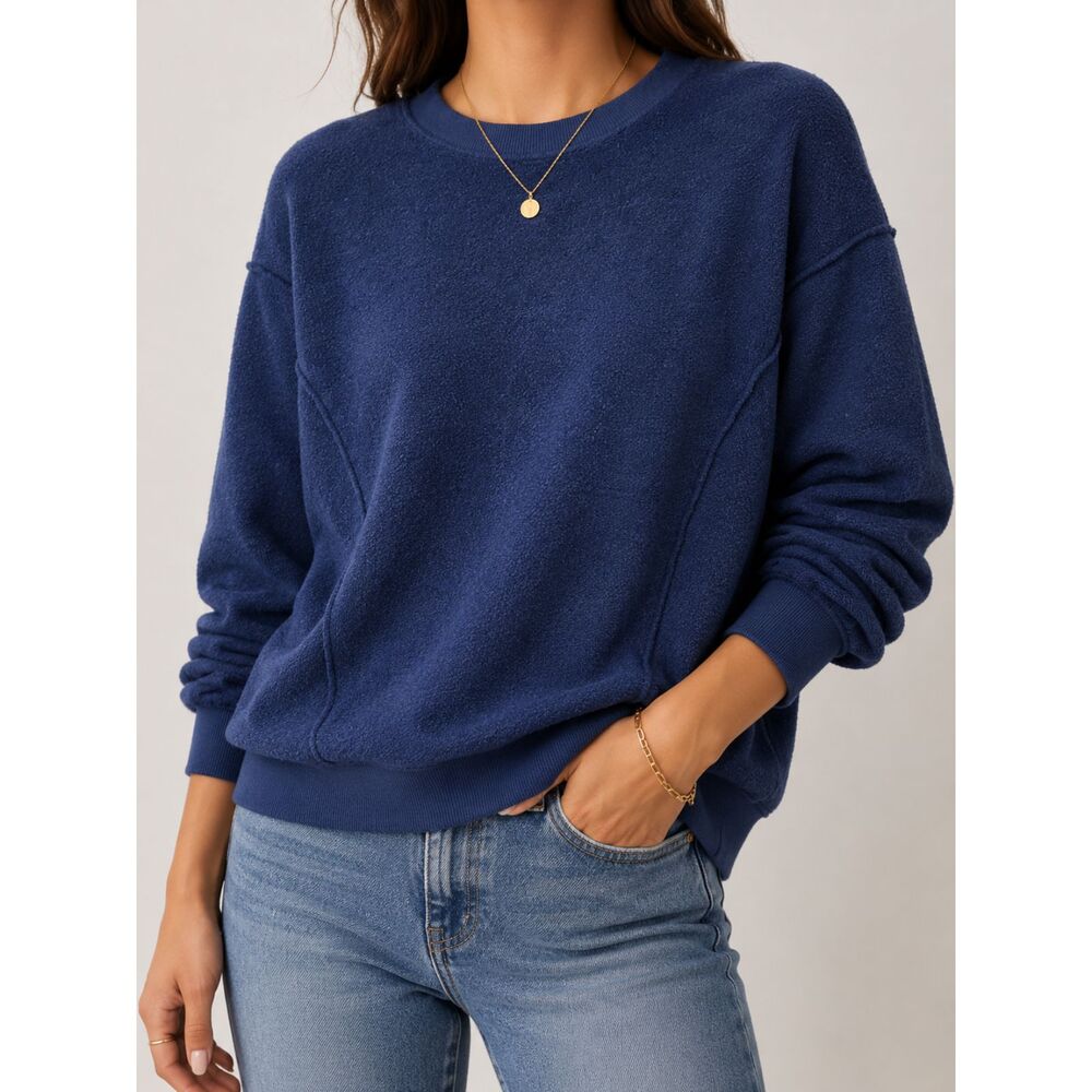 Aerie Navy Blue Plush Terry Sweatshirt Pullover XXS Oversized Cozy‎ Lounge